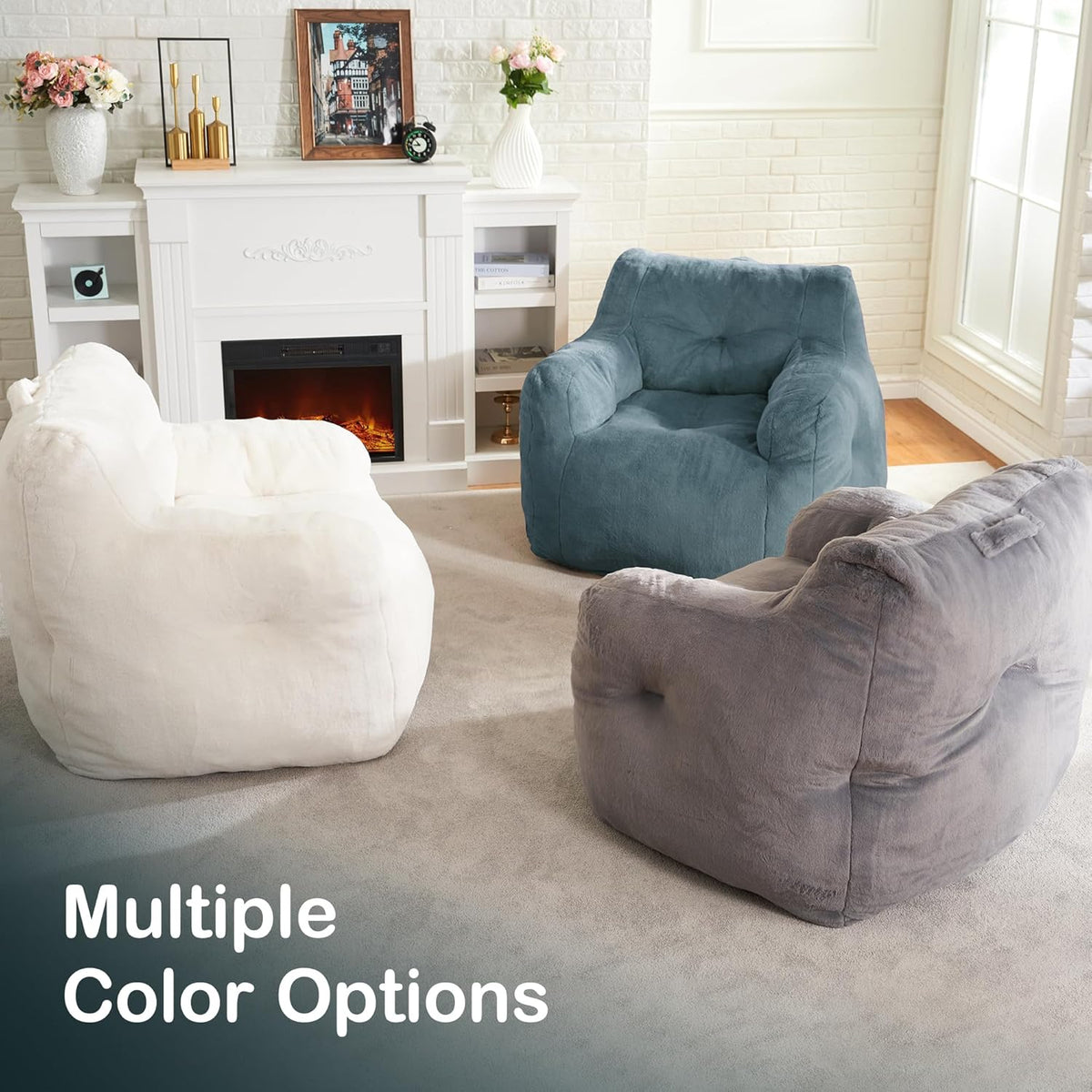 Hobestluk Bean Bag Chair for Adult Small Bean Bag Chairs with Arms Furry Beanbag Chair with Foam