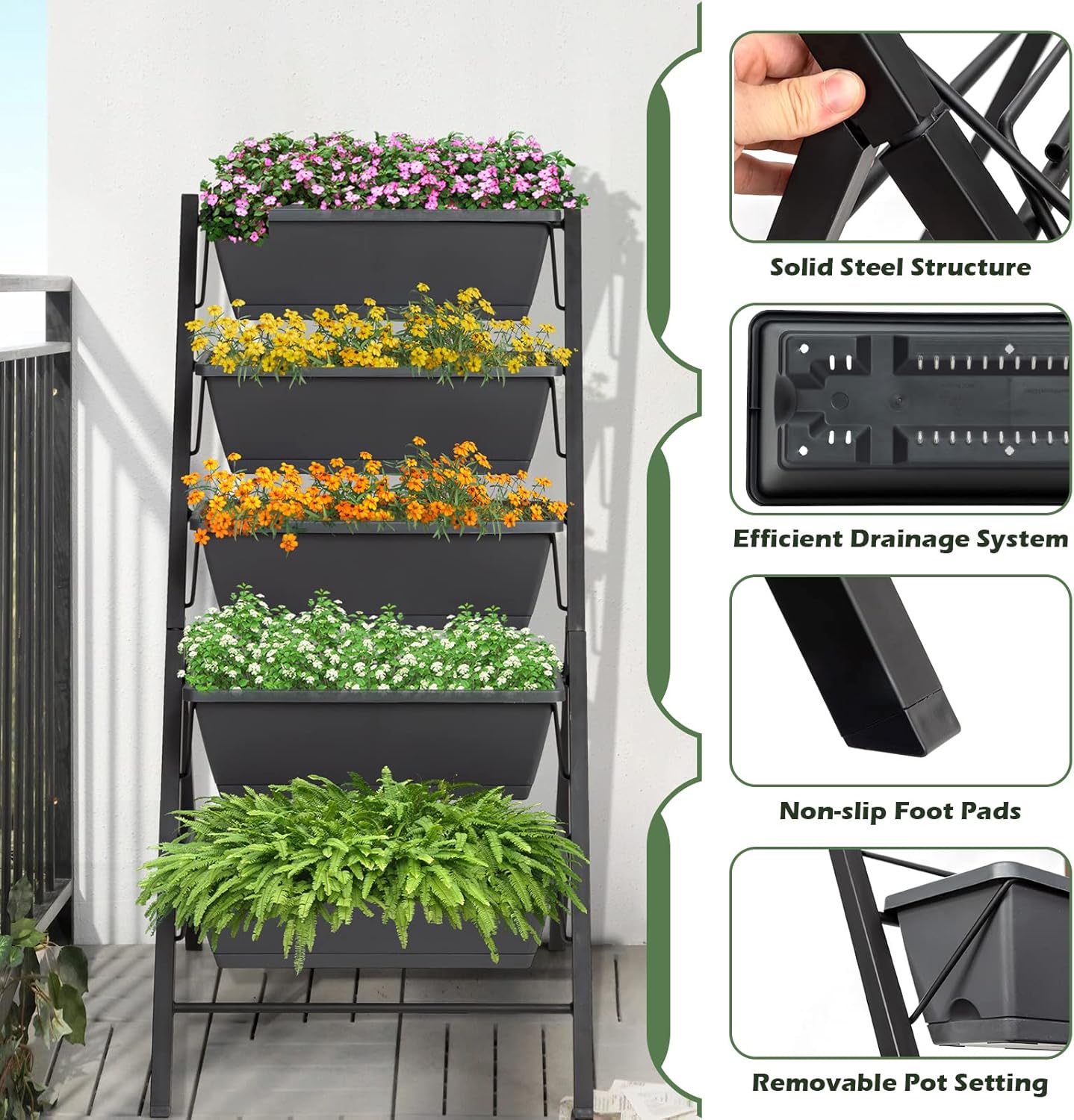 S AFSTAR 5-Tier Vertical Garden Planter, 5-Layer Raised Garden Bed with 5 Detachable Planter Boxes