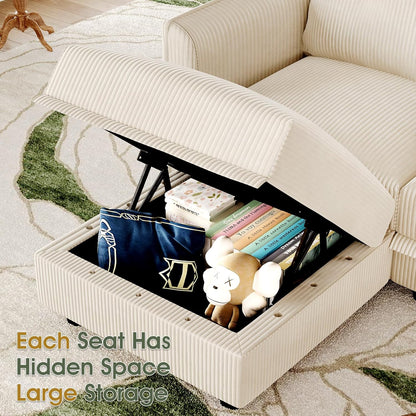 LLappuil Modular Sectional Sofa with Storage Seats, Corduroy U Shaped Convertible Couch for Living