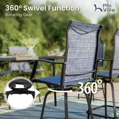 PHI VILLA Outdoor Bar Set, 7 Piece Patio Dining Table and Swivel Bar Stools with Metal Table, for