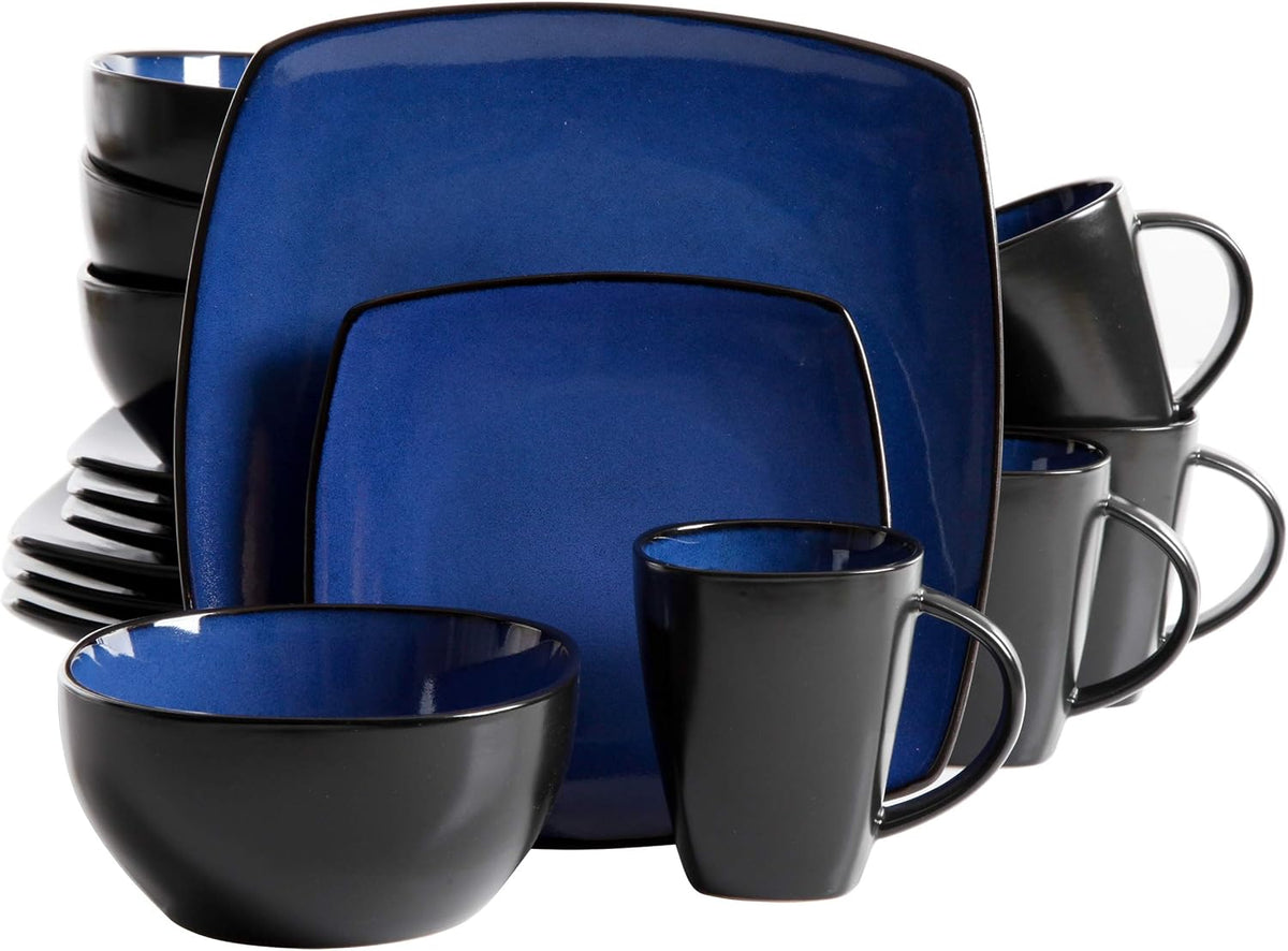Gibson Elite Soho Lounge Square Reactive Glaze Stoneware Dinnerware Set, Service for 4 (16pc)