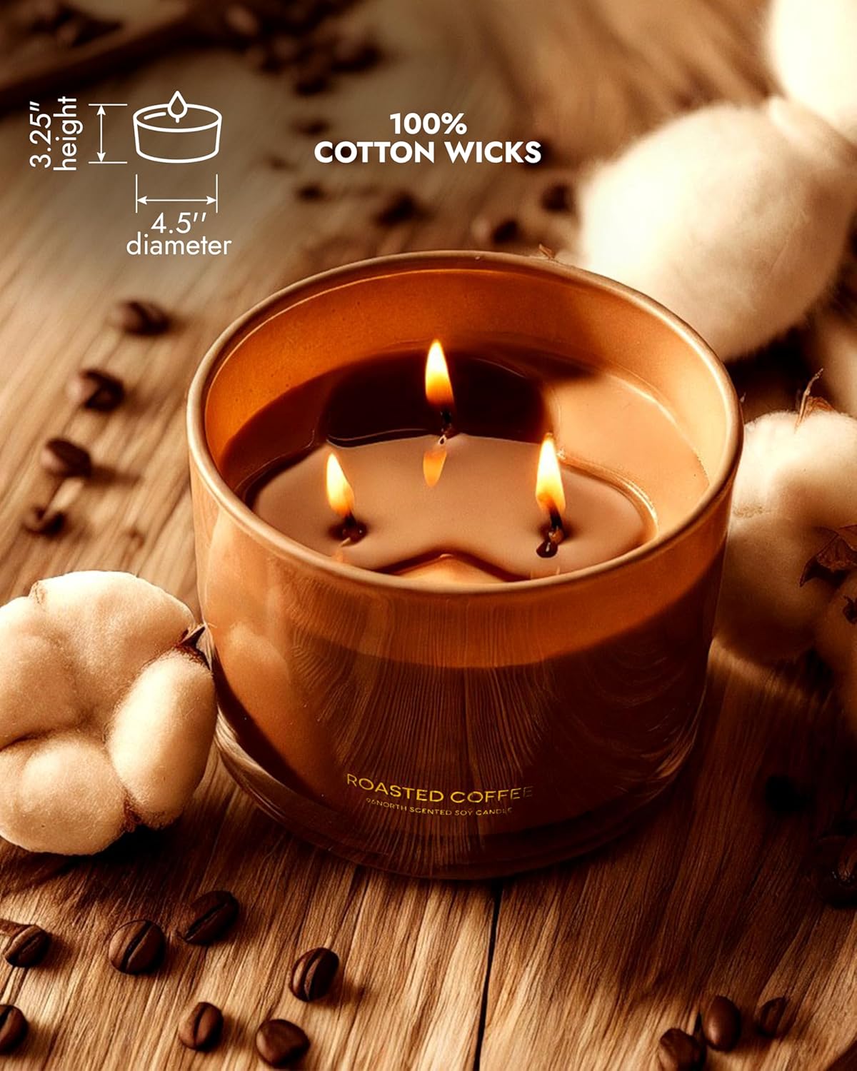 96NORTH Luxury Coffee Soy Candle | Large 3 Wick Jar Candle | Up to 40 Hours Burning Time | 100%