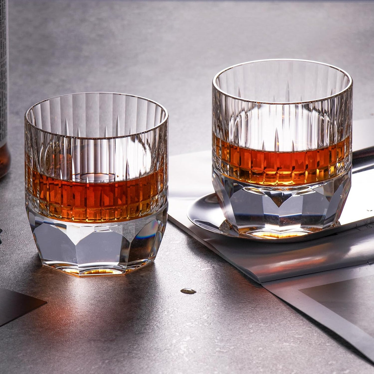KAMMAK Crystal Whiskey Glasses Set of 2, 7.44oz Old Fashioned Glasses Stemless, Luxury Hand Blown