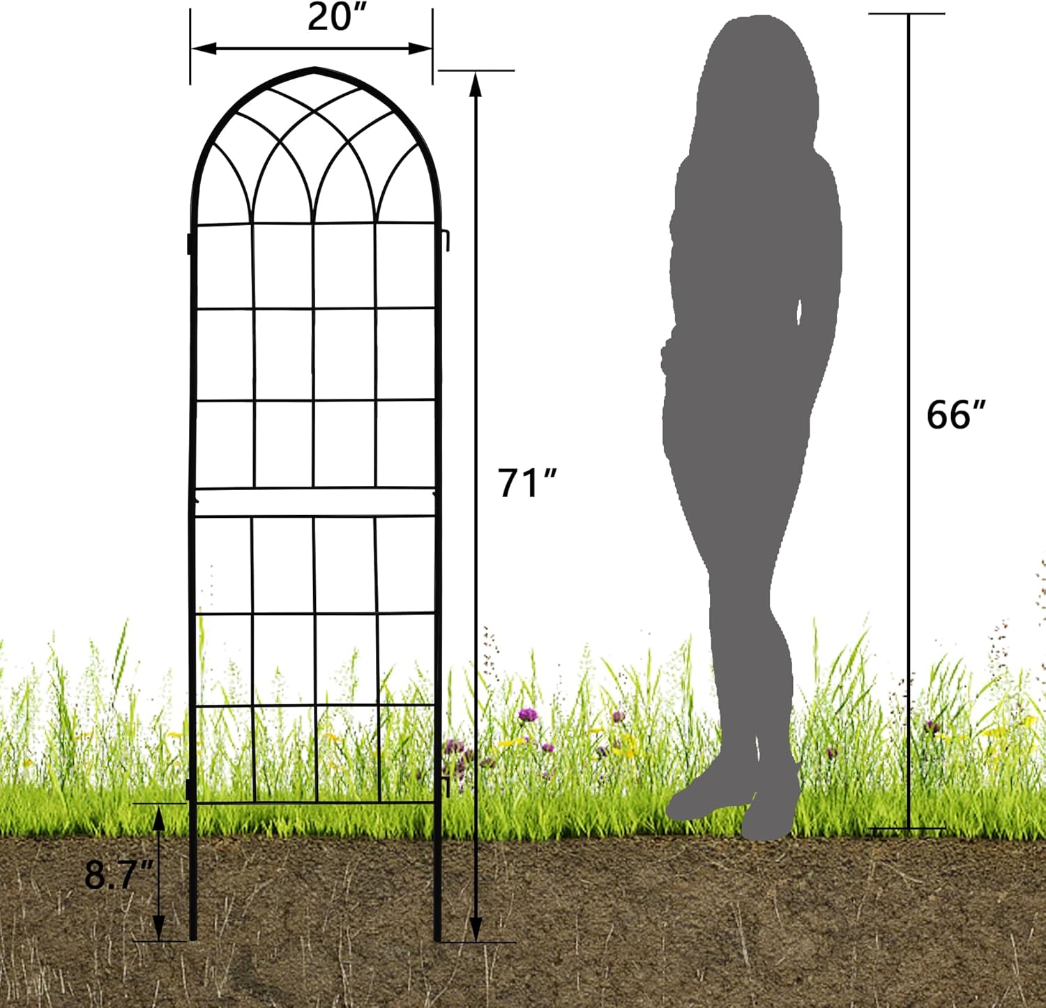 LZRS 2 Pack 71x20in Rustic Iron Arch Decoration Garden Trellis with Black Metal Coating – Perfect