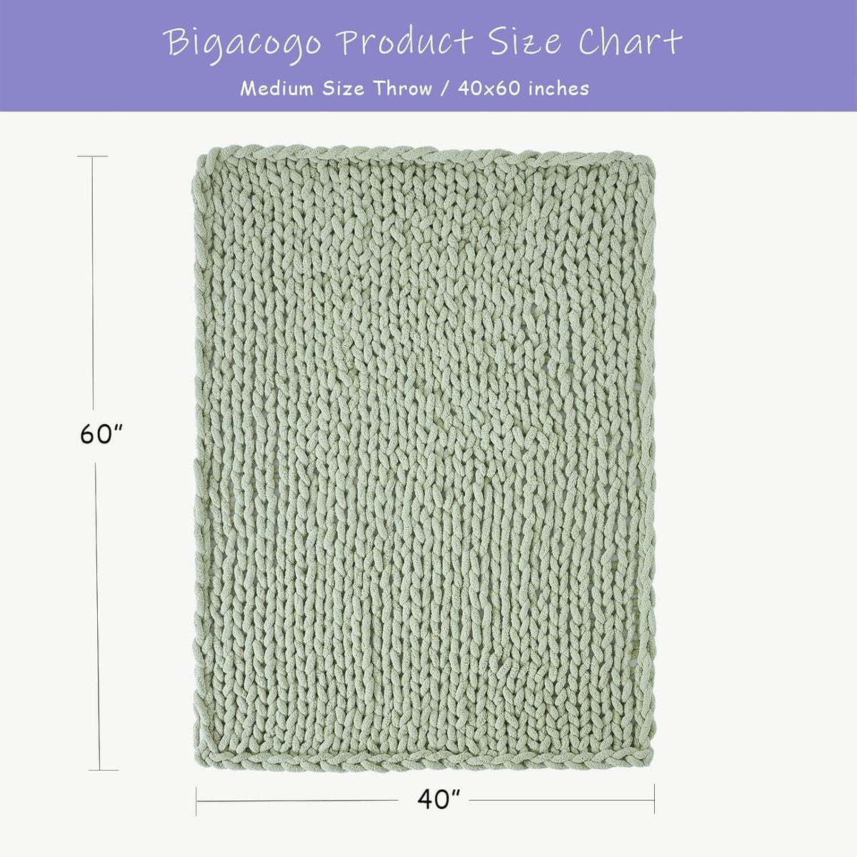 Bigacogo Chunky Knit Throw Blanket for Couch, 40x60 inches, 100% Hand Knitted with Thick Jumbo