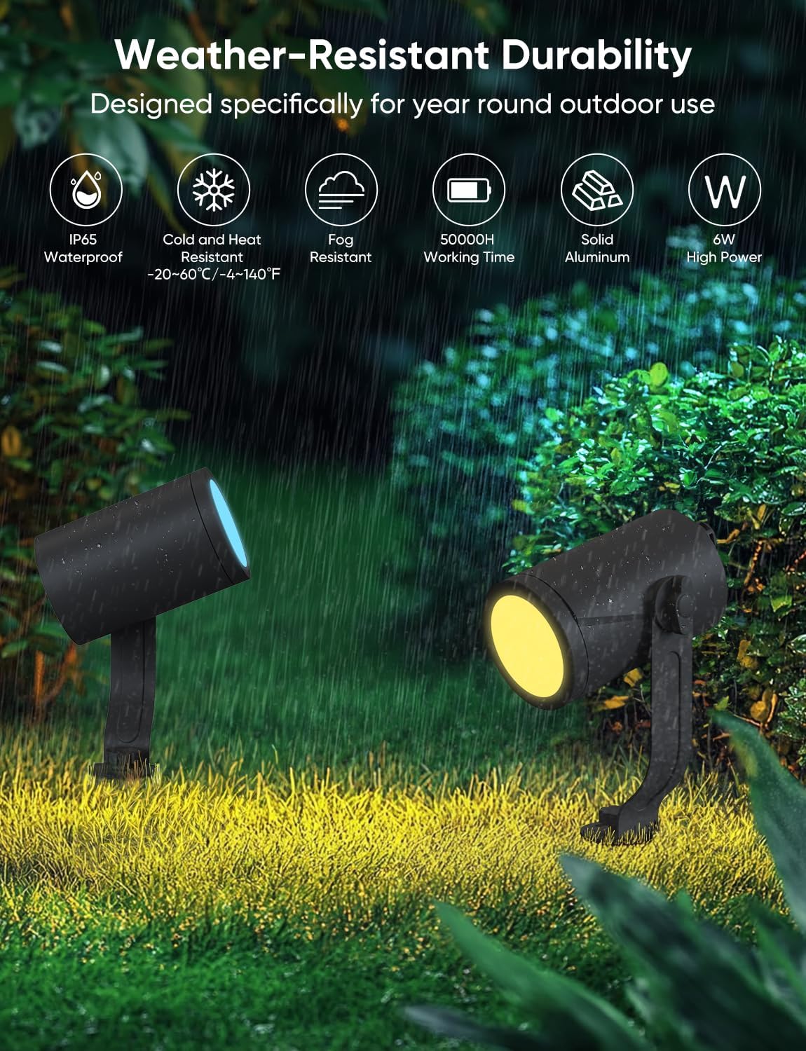 Smart Landscape Lighting Kit 36W, RGBCW Smart Landscape Lights 6 Pack, IP65 Waterproof Outdoor