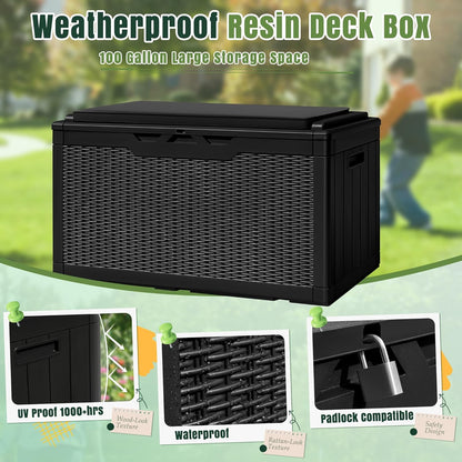 Greesum 100 Gallon Resin Deck Box Large Outdoor Storage with Cushions for Patio Furniture, Garden