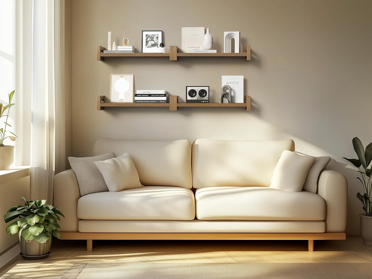 Vailando Floating Shelves for Wall, Set of 4 Solid Wood Wall Mounted Shelves, 16" Rustic Walnut