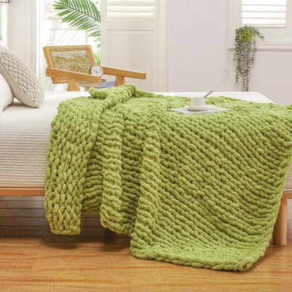 WESHIONGOO Chunky Knit Blanket Throw 50"×60" Knitted Throw Blankets for Couch Bed Fluffy Soft