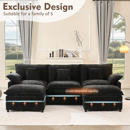 108" U Shaped Couch, Modular Sectional Sofa, 3-Seater Comfy Cloud Couch with Movable Ottoman, Deep