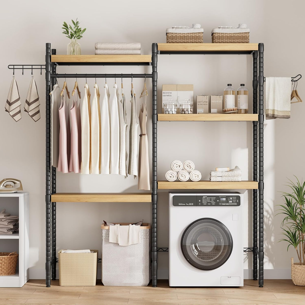 CABIHOME 5-Tier Over-The-Washer Shelf - Adjustable Height Laundry Organizer Space Saver