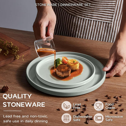 Onader Stoneware Dinnerware Sets for 6 with Double Bowl, 24 Piece Plates and Bowls Dish Dinner Set