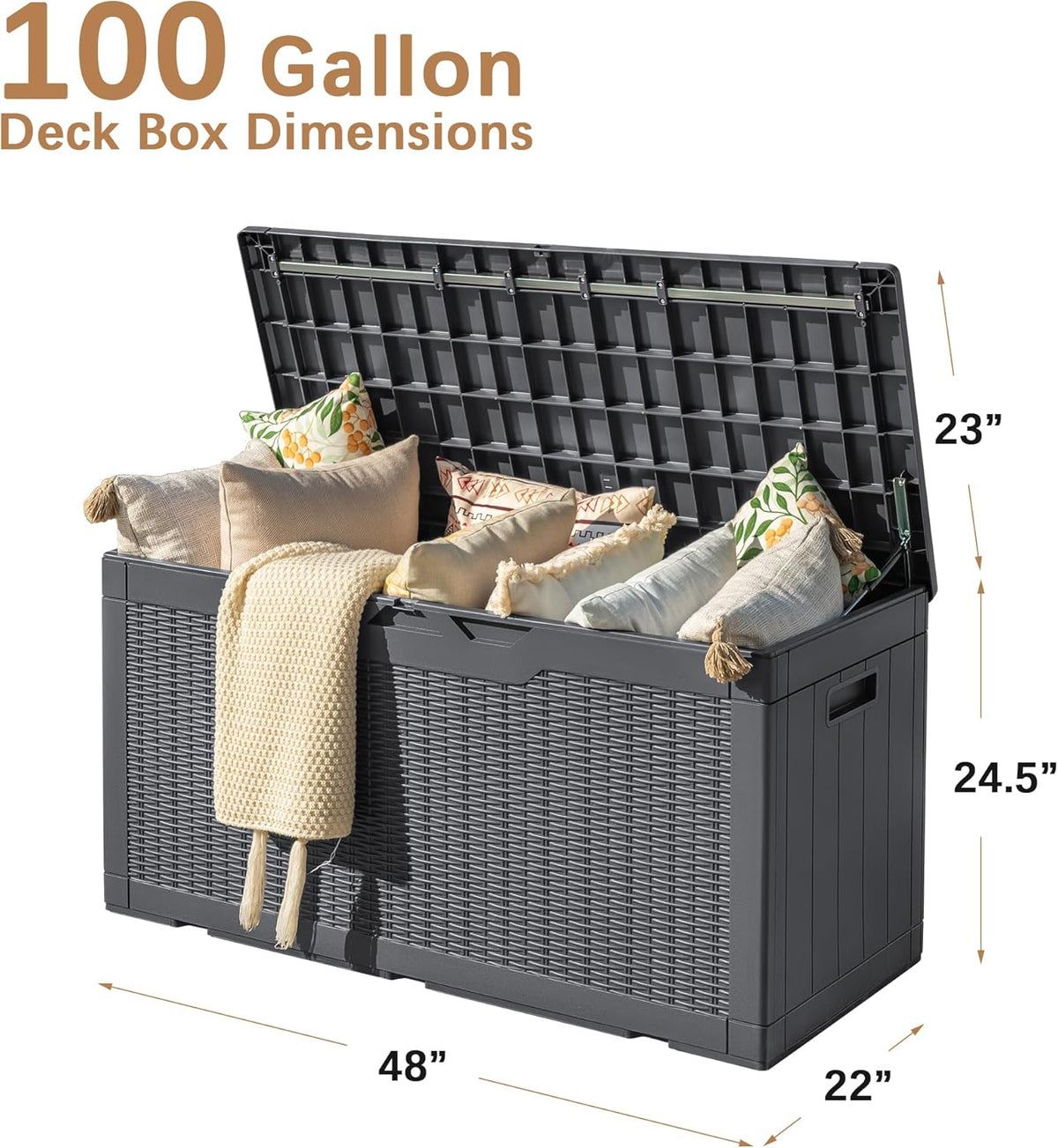 Devoko 97 Gallon Deck Box, Waterproof Resin Outdoor Storage Box for Outside and Patio, Large