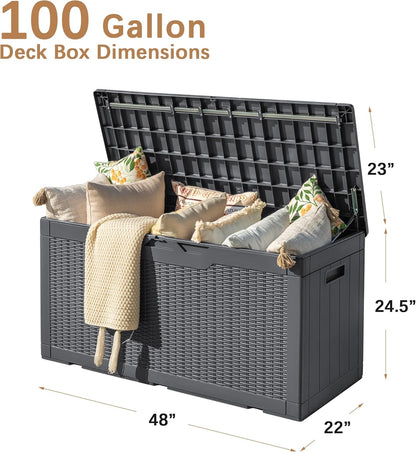 Devoko 97 Gallon Deck Box, Waterproof Resin Outdoor Storage Box for Outside and Patio, Large