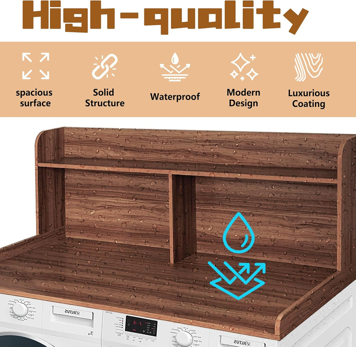 Royxen 2-Tier Washer Dryer Countertop,19.5" H Wood Washer and Dryer Topper with Shelf,Laundry
