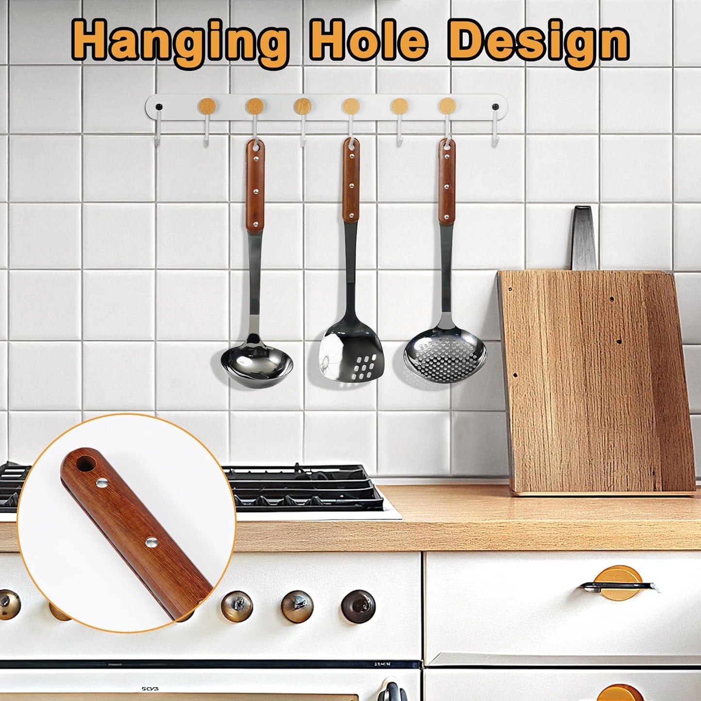 FJNATINH Stainless Steel Wok Spatula,Ladle,Skimmer Ladle Tool Set,Mirror Polished Cooking Utensils
