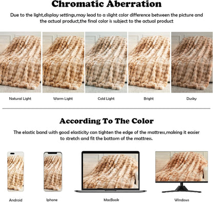 NEWCOSPLAY Faux Fur Twin Blanket Tie-dye Beige Luxury Fluffy Thick Warm Bubble Blanket for Couch