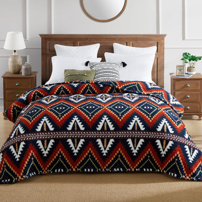 CASAAGUSTO Boho Sherpa Throw Blanket, Aztec King Size Blanket, Ultra Soft, Warm, Cozy, Plush, Thick