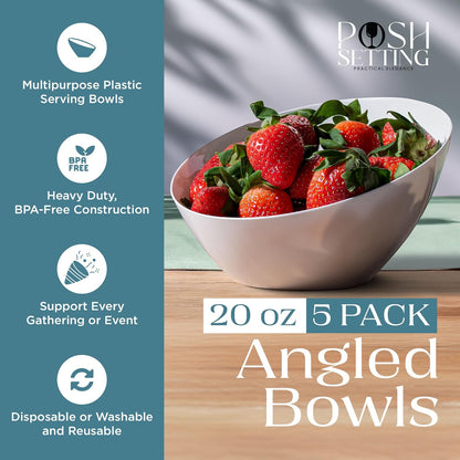 Posh Setting - White Plastic Serving Bowls for Party Angled Bowls Disposable Chip Bowls Candy Bowls