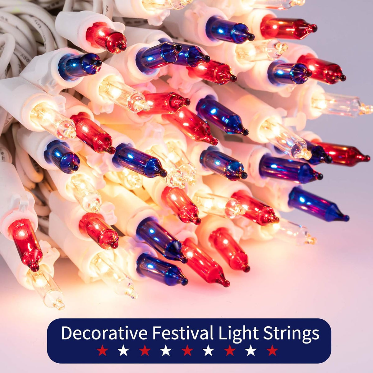 4th of July Decoration Patriotic Mini Lights - 200 Count 50 Feet Red White Blue Incandescent Bulb