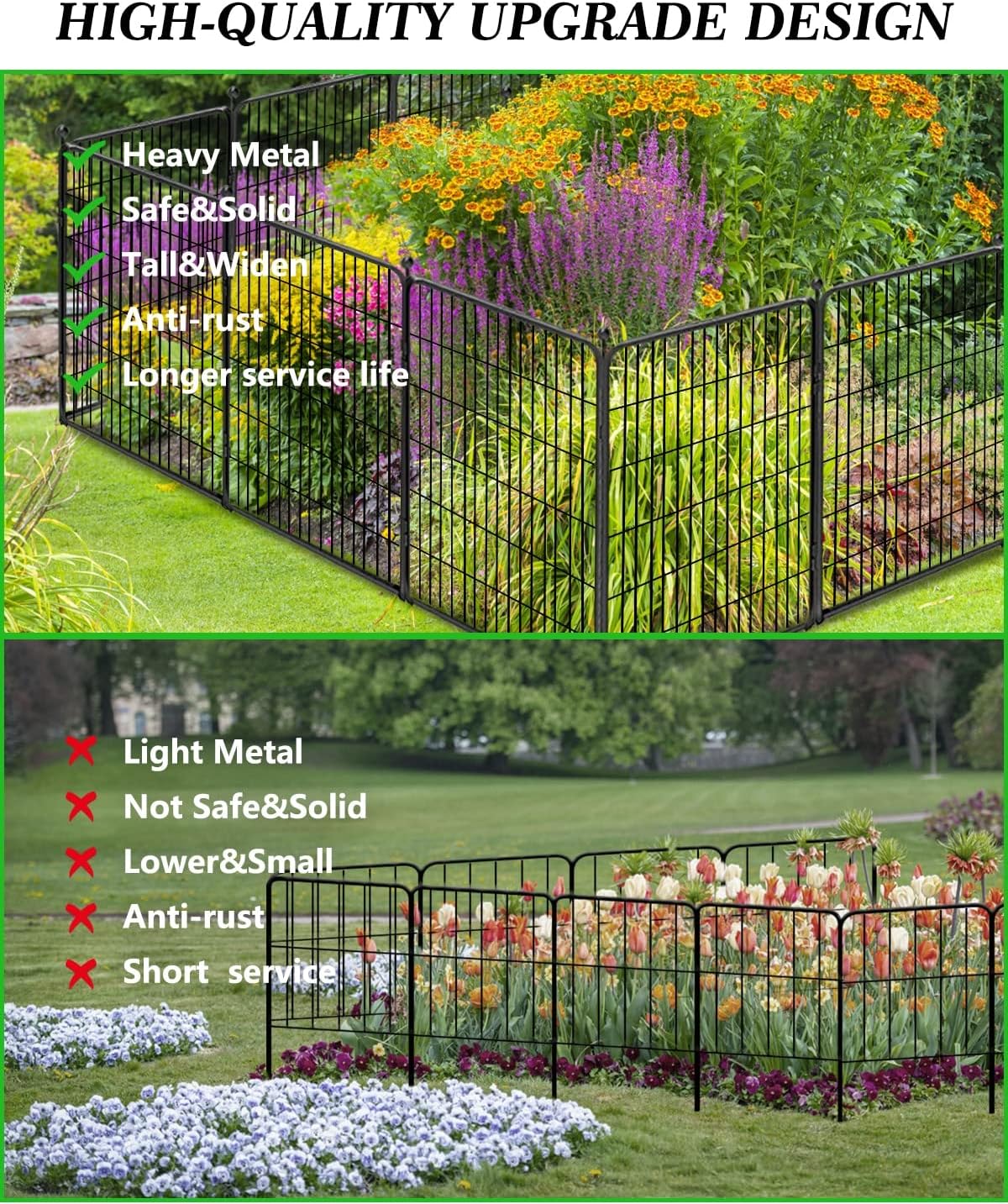 Decorative Black Metal Fencing Garden Fence with Gate, 50ft(L) 40in(H) 22 Fence Panels No Dig Fence