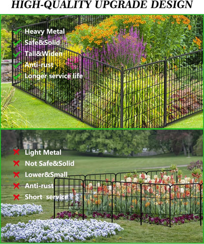Decorative Black Metal Fencing Garden Fence with Gate, 50ft(L) 40in(H) 22 Fence Panels No Dig Fence