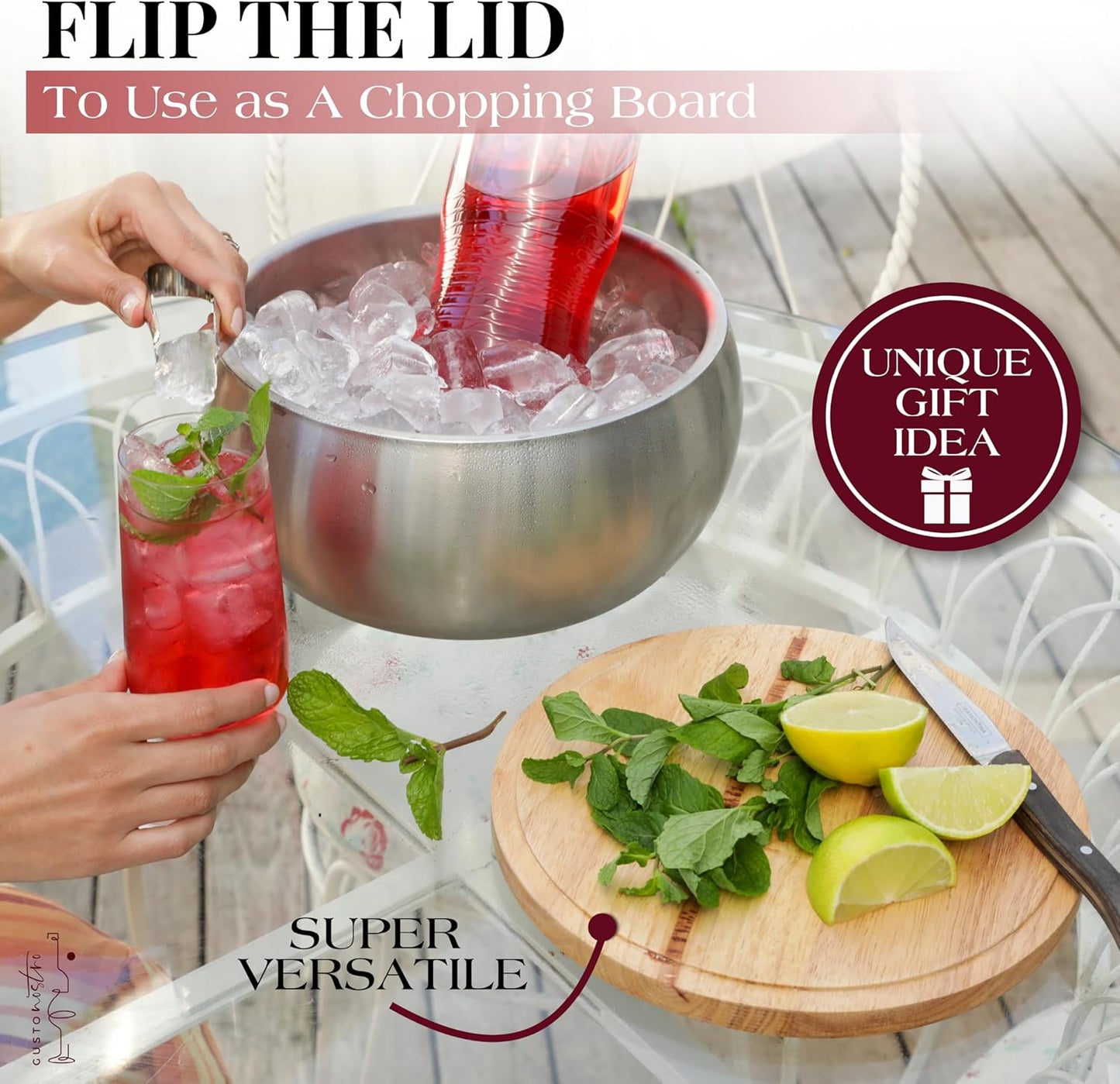 Gusto Nostro 4.1L Insulated Ice Bucket with Lid and Tongs, Double Wall Stainless Steel Ice Bucket