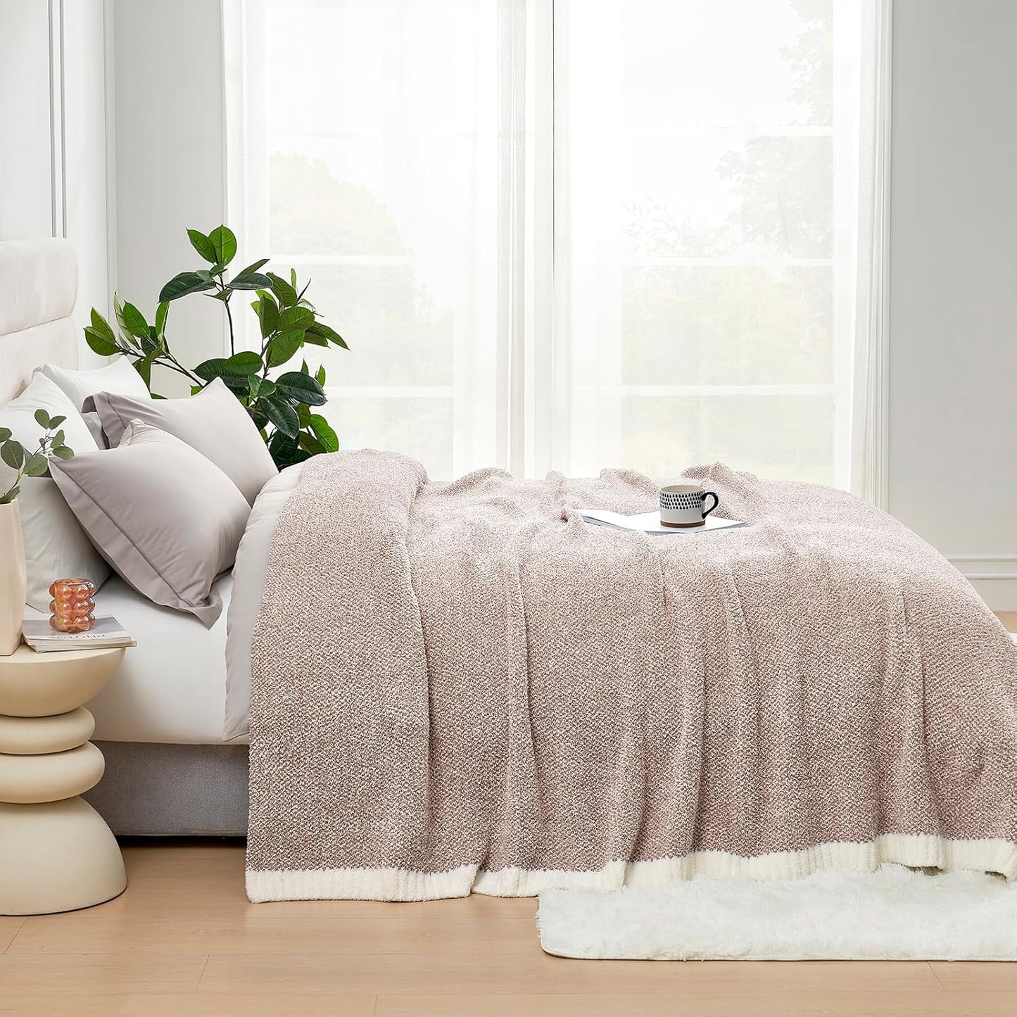 Snuggle Sac Queen Size Bedding Blanket Taupe,Super Soft Warm Microfiber Blankets Cozy Knit Fuzzy