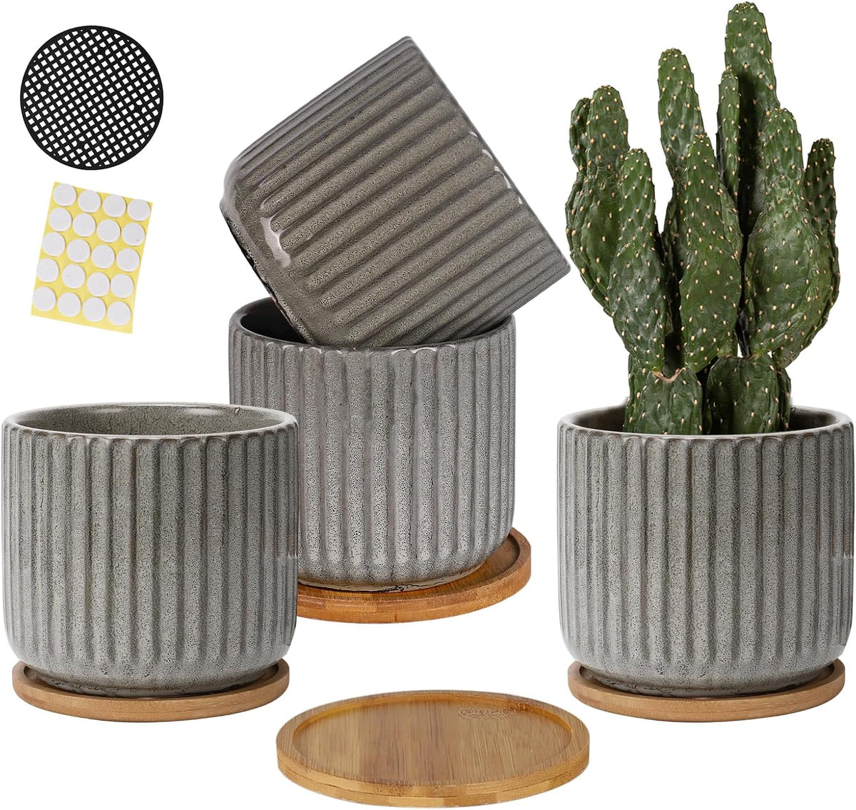 TAMAYKIM 5.25 Inch Ceramic Plant Pots with Drainage Holes and Saucers, Modern Flower Pots with