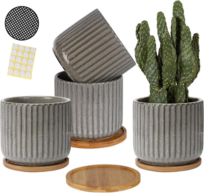 TAMAYKIM 5.25 Inch Ceramic Plant Pots with Drainage Holes and Saucers, Modern Flower Pots with