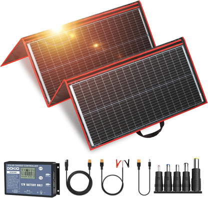 DOKIO 300W Portable Foldable Solar Panel Kit (21x40in, 17lb), with Separate Controller and Dual