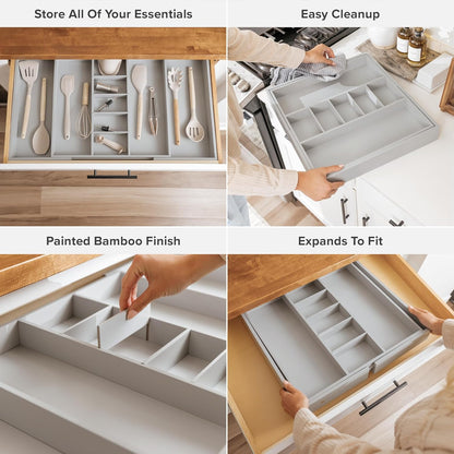 Adjustable Kitchen Drawer Organizer for Utensils and Junk, Food-Safe Contract Grade with 100%