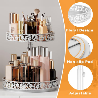 2 Tier Lazy Susan Organizer Turntable Adjustable,12 Inch Two Tier Lazy Susan Metal Easy Assembly