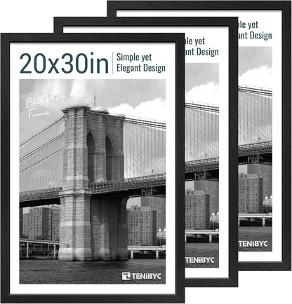 20x30 Poster Frame Set - 3 Pack, Textured Black Solid Wood Picture Frame, Wall Gallery Frame - Wall