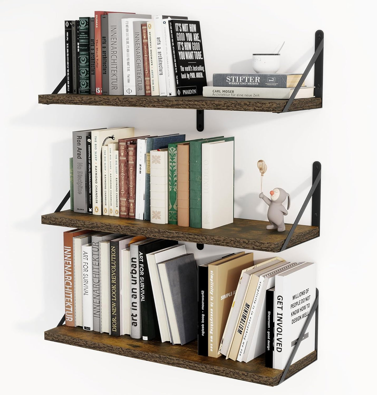 Heimlove 24 Inches Rustic Brown Floating Shelves,8 Inches Deep Wall Bookshelf Mounted
