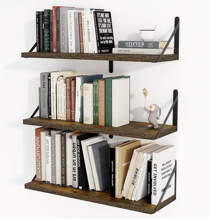 Heimlove 24 Inches Rustic Brown Floating Shelves,8 Inches Deep Wall Bookshelf Mounted
