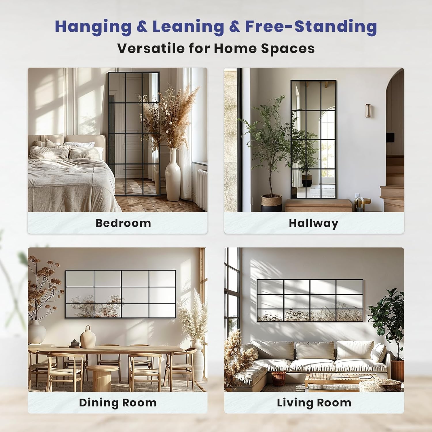 Windowpane Mirror Full Length 71"x30" Wall Mounted Art Pane Mirror Farmhouse Decorative Floor