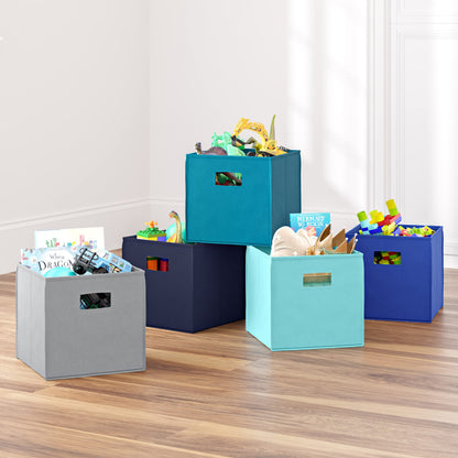 RiverRidge Folding Storage Bins - 2-pack of 10in Tall Blue Cubes
