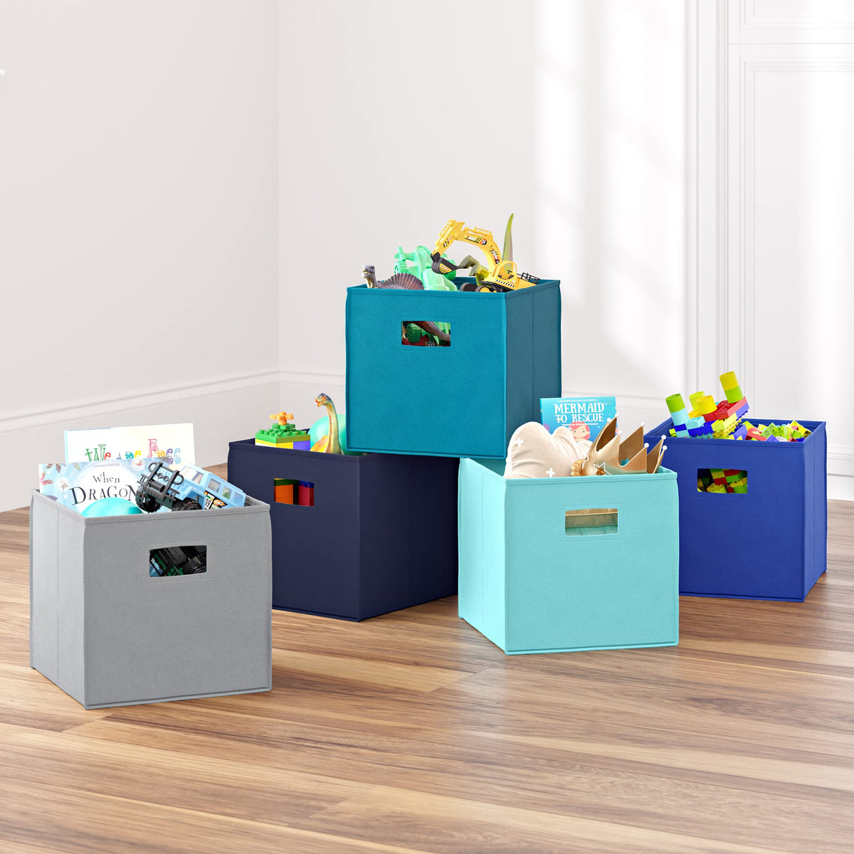 RiverRidge Folding Storage Bins - 2-pack of 10in Tall Aqua Cubes