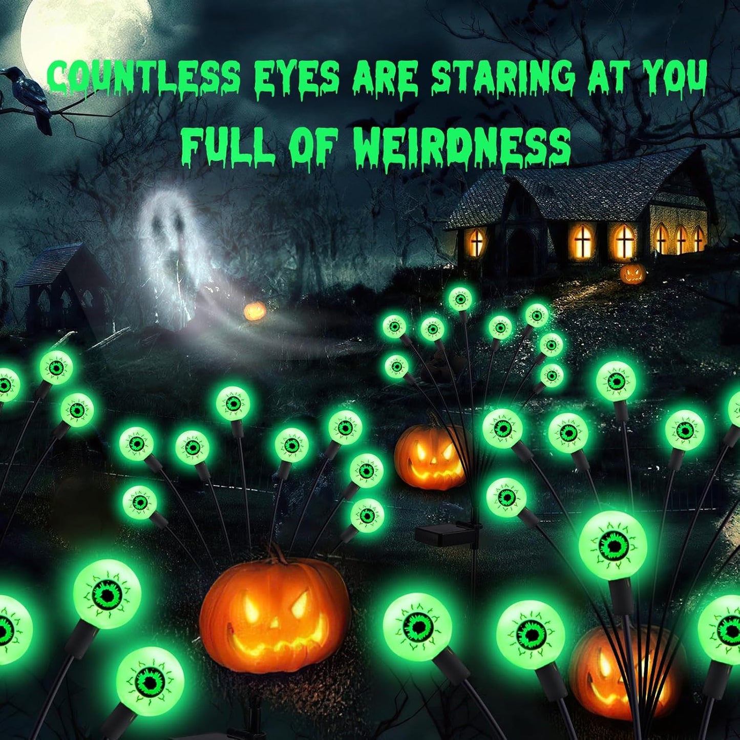ASMAD Halloween Decorations Outdoor Solar Scary Eyeball Lights, 4Pack 32LEDs Green Eyeball Swaying