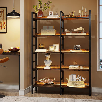 Tribesigns 5-Tier Industrial Bookshelf, 71”H x 47”W Etagere Bookcase, Freestanding Double Wide Book