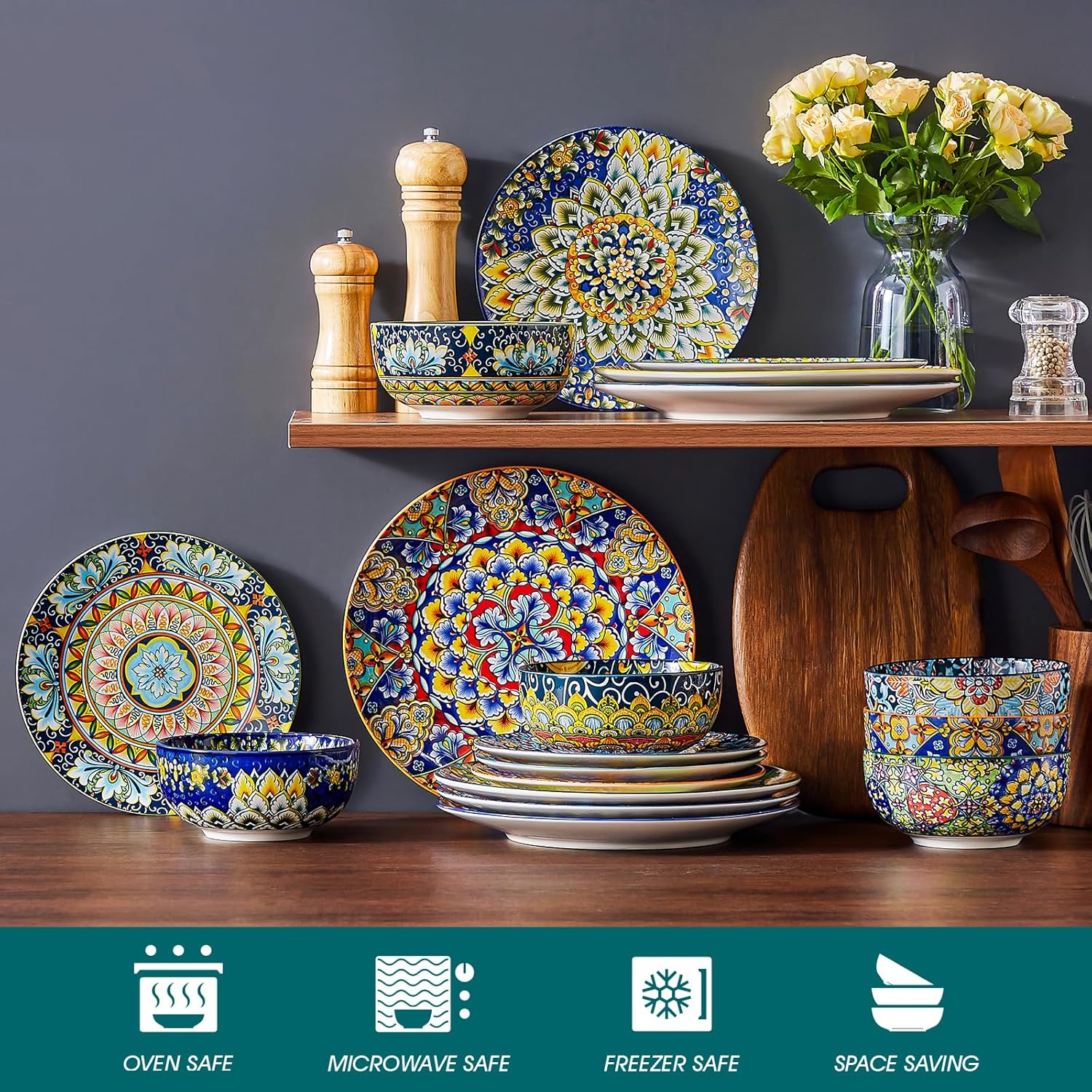 vancasso 18 Pieces Dinnerware Sets, Plates and Bowls Set, Porcelain Dishes Set for 6, Microwave and