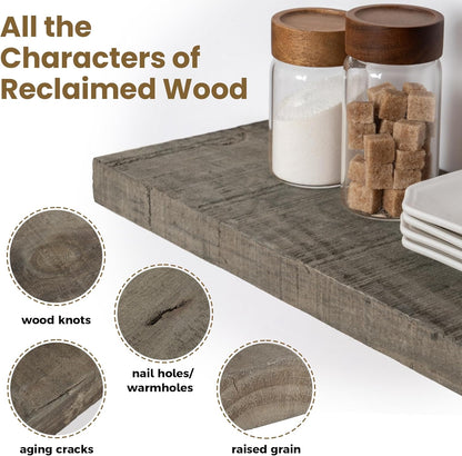 Floating Shelves | 8" Deep Rustic Reclaimed Barnwood Wall Hanging Shelves with Invisible Heavy-Duty