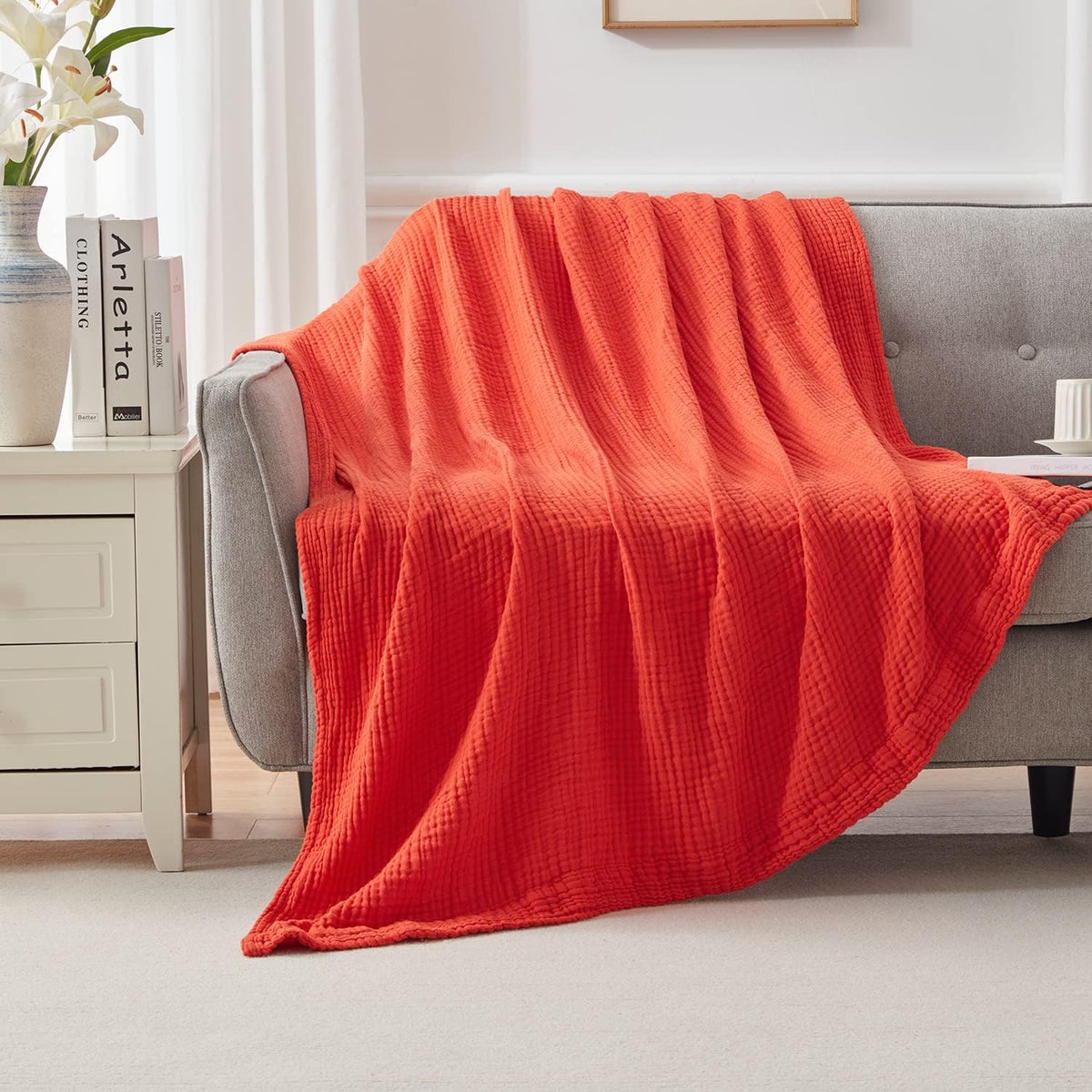 EMME Cotton Blanket Queen Size for Bed Soft Large Muslin Bed Blankets 90"x90" Lightweight
