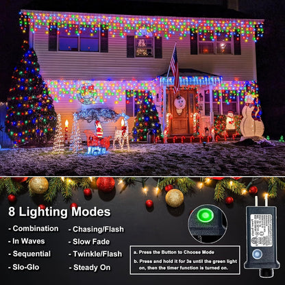 Icicle Christmas Lights Outdoor, 66FT 640 LED Icicle Lights for Outside with 8 Modes Timers