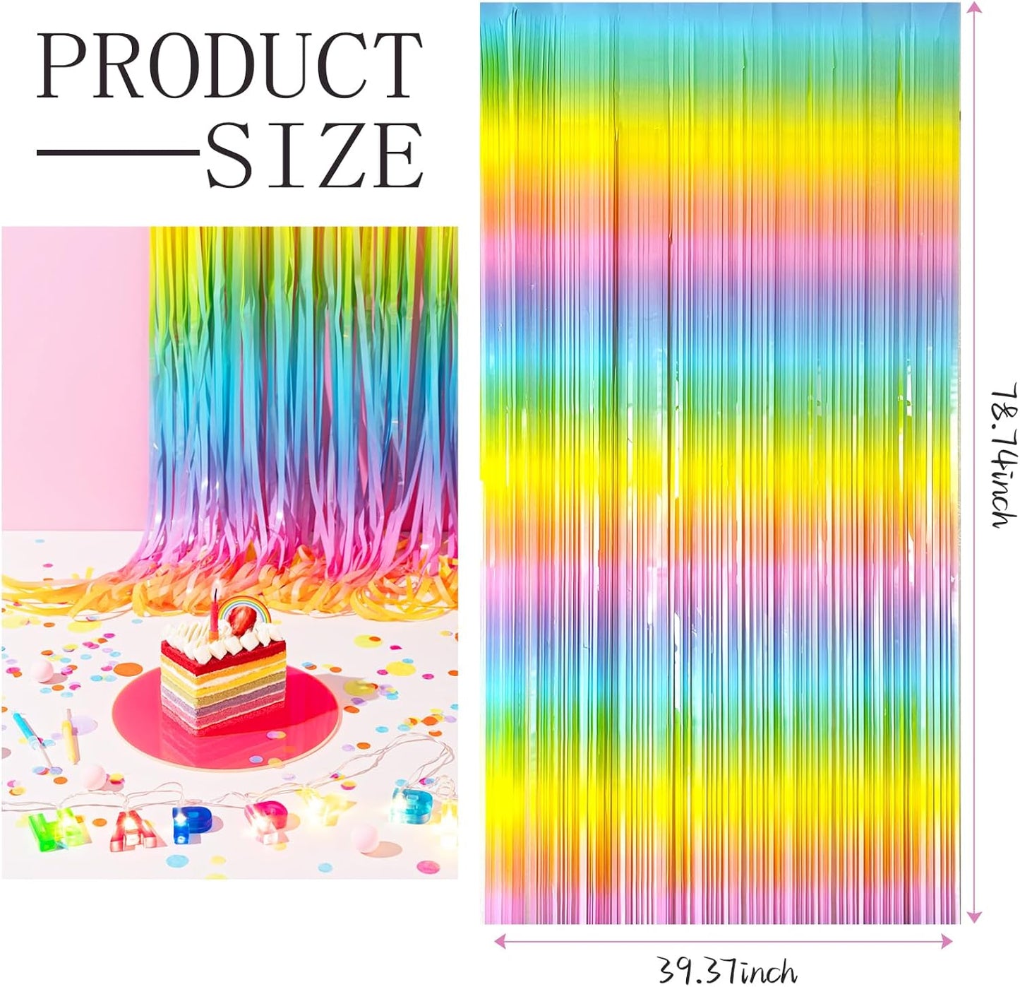 3 Pack Backdrop Pastel Rainbow Foil Fringe Backdrop Curtains Dance Party Decorations Photo Booth