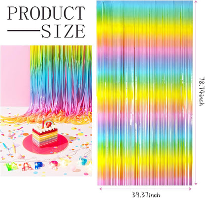 3 Pack Backdrop Pastel Rainbow Foil Fringe Backdrop Curtains Dance Party Decorations Photo Booth