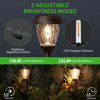 XMCOSY+ Solar Lights Pathway Outdoor - 2 LED Modes 10/25 LM Solar Powered Yard Garden Lighting