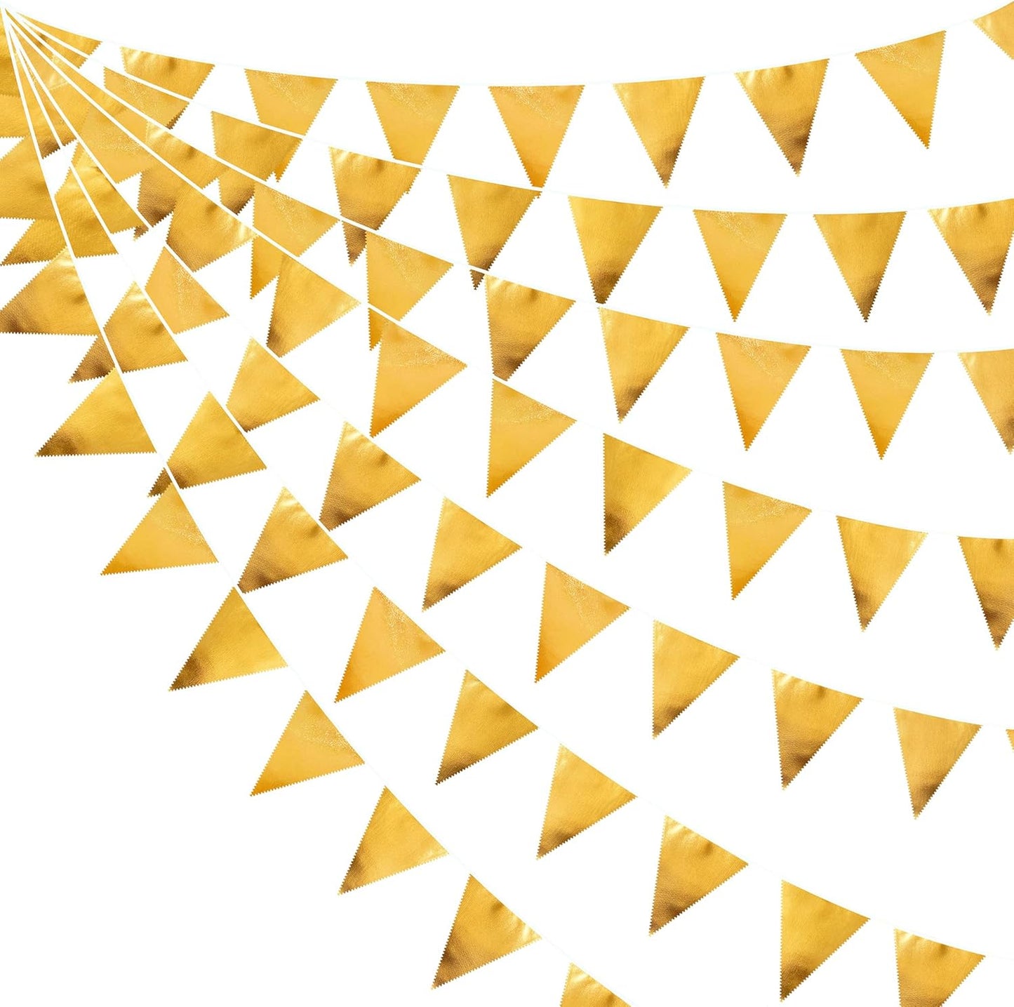 Gold Party Decorations Metallic Fabric Triangle Pennant Banner Gold Flag Bunting Garland for