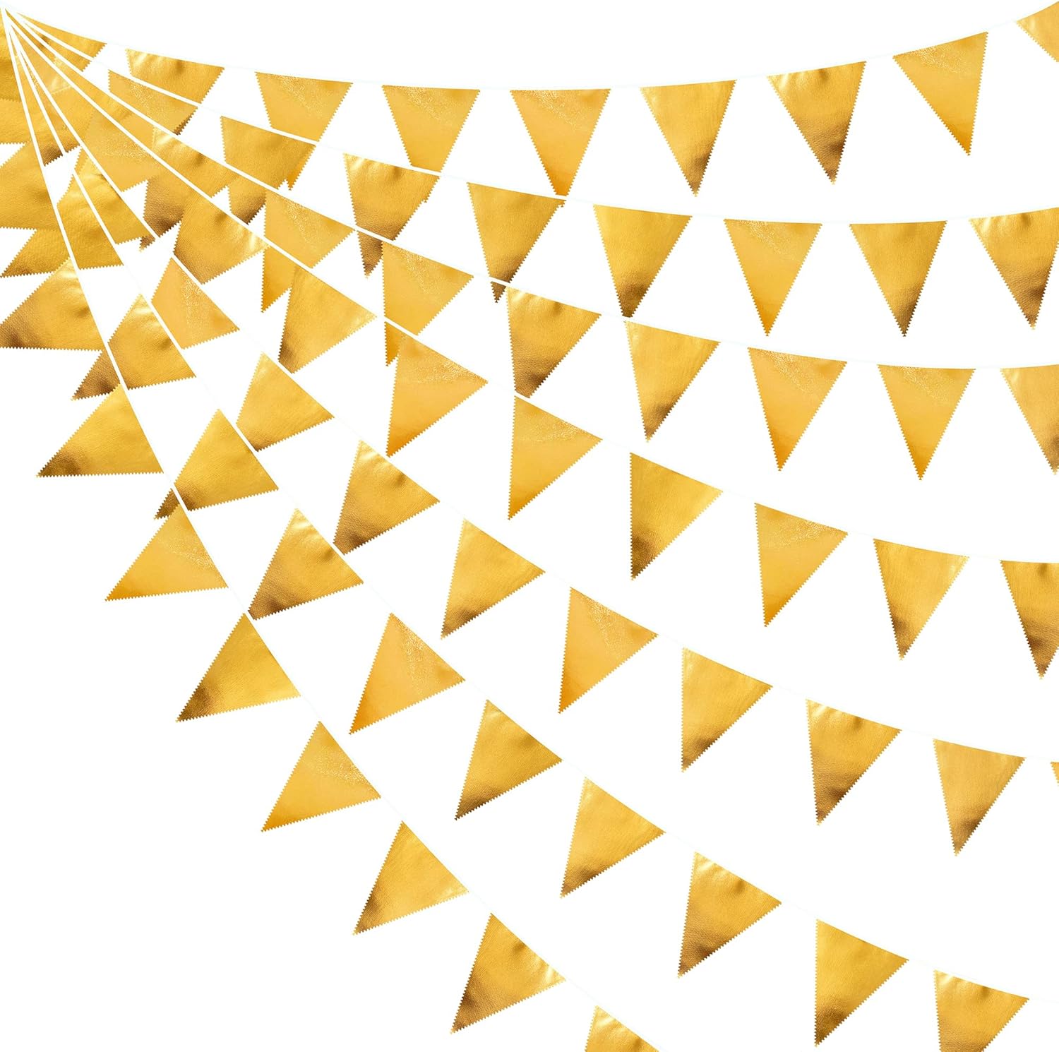 Gold Party Decorations Metallic Fabric Triangle Pennant Banner Gold Flag Bunting Garland for
